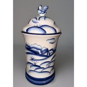 Vintage California Pantry Classic Ceramic w/ Lid Rooster Canister Farm Scene‎